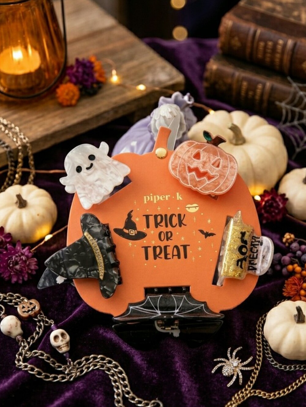 Piper•K Halloween Hair Clip Set in Orange, Black, White, Purple